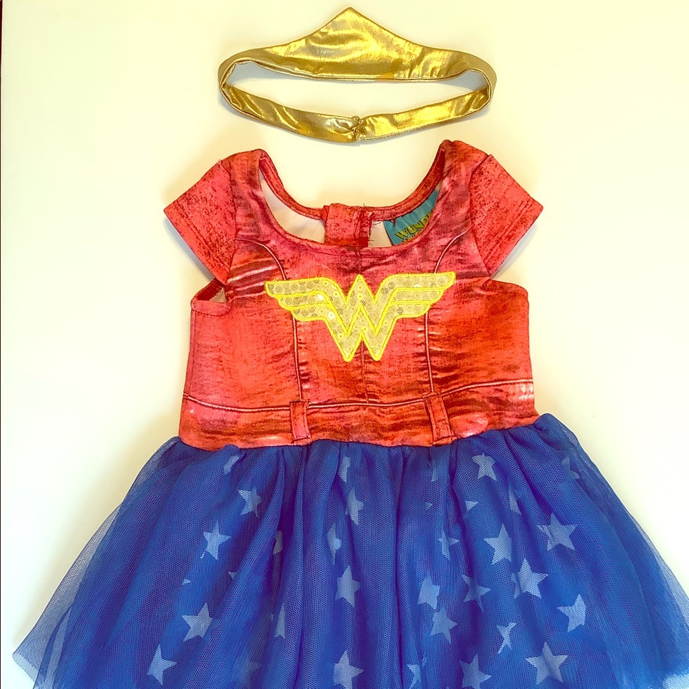 Toddler Wonder Woman dress +Metallic gold headband
